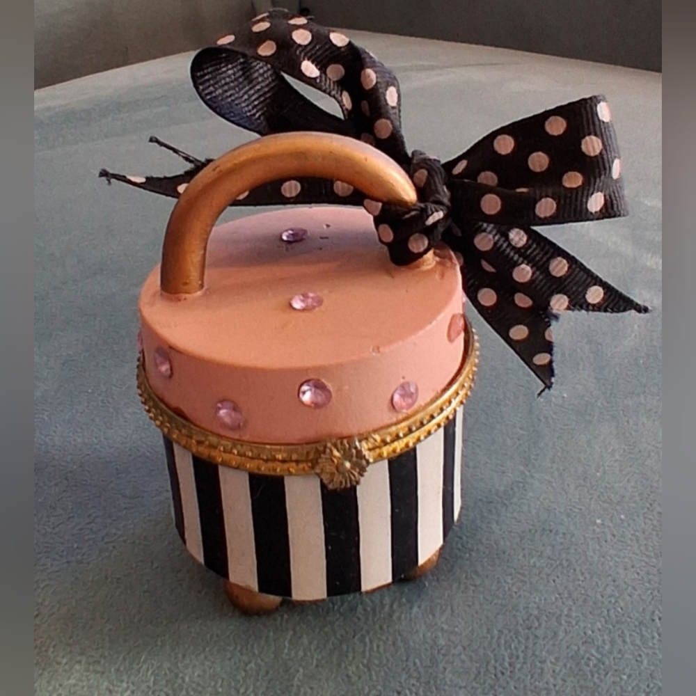 Chic Striped Pink Black Ring/Trinket Box*